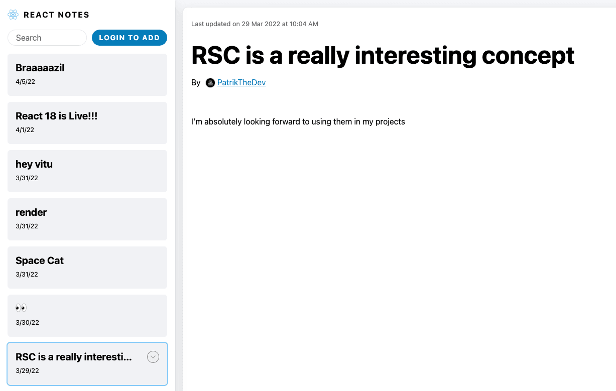 RSC Notes Demo