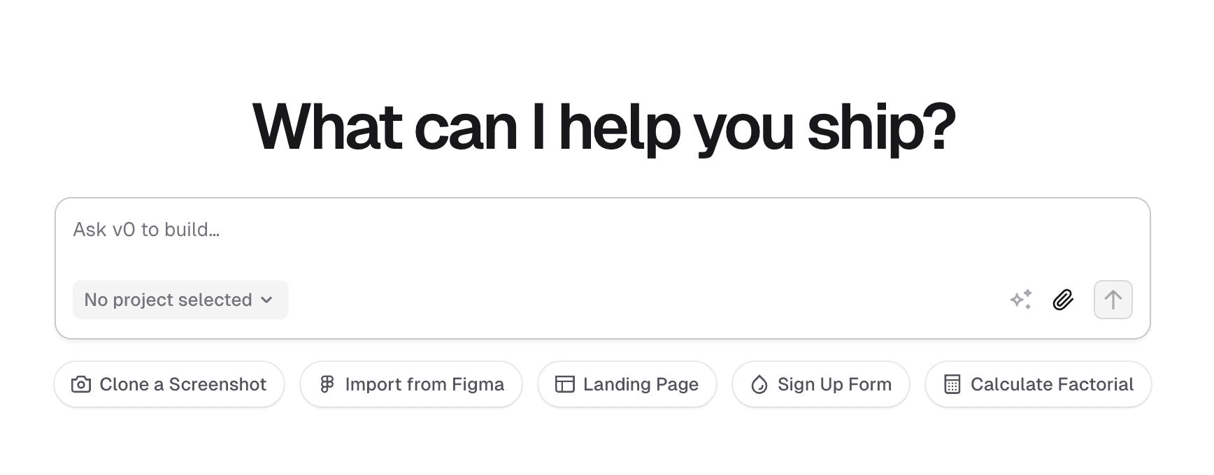 v0 home page prompt input.