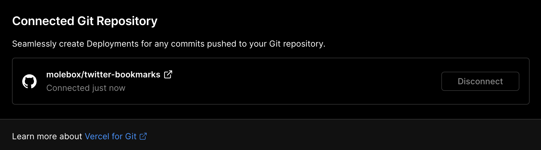 Your project has been connected to the GitHub repository.