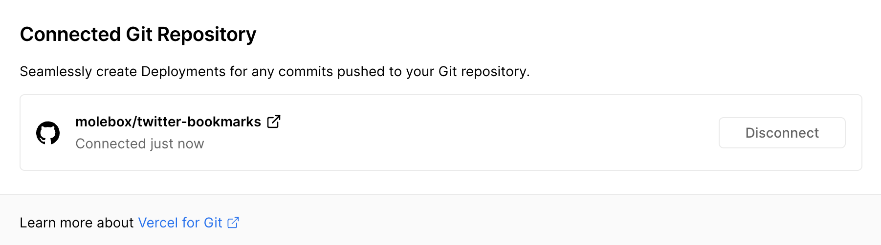 Your project has been connected to the GitHub repository.
