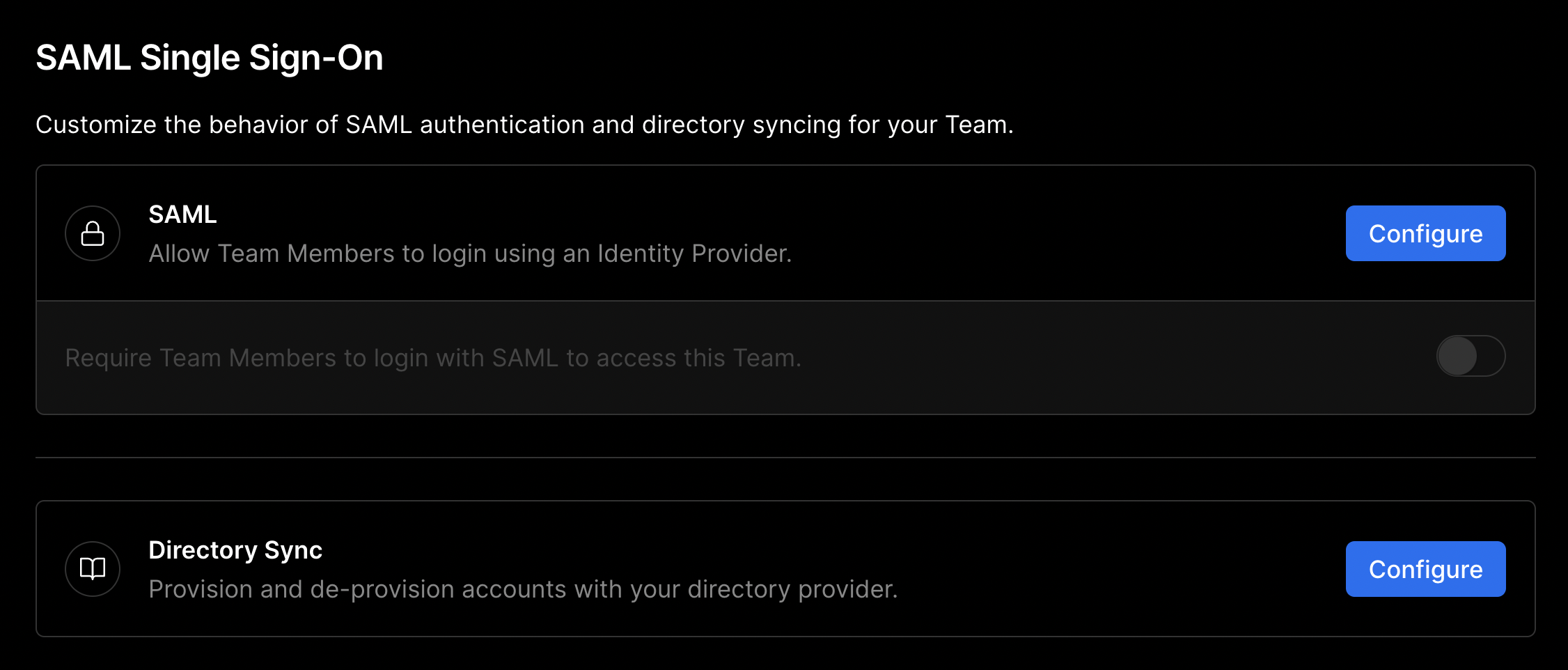 The SAML SSO settings for a Team.