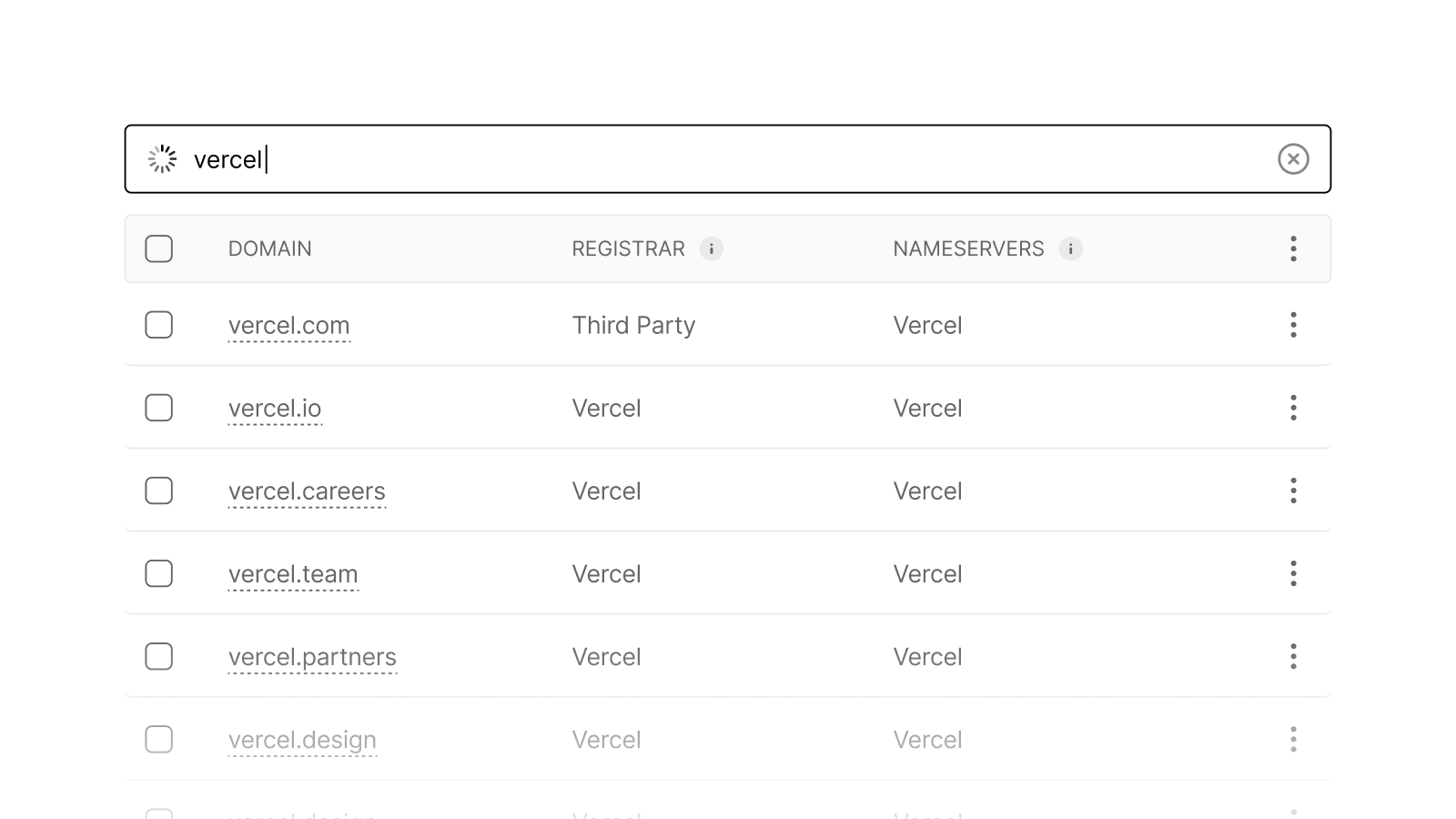 Cover for Search domains on the Vercel dashboard