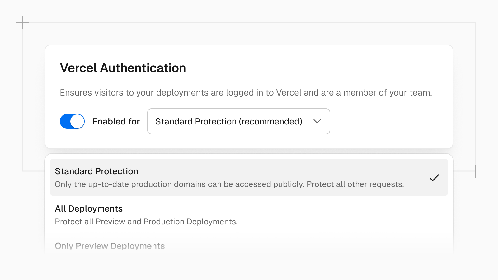 Cover for Deployment Protection is now enabled by default for new projects