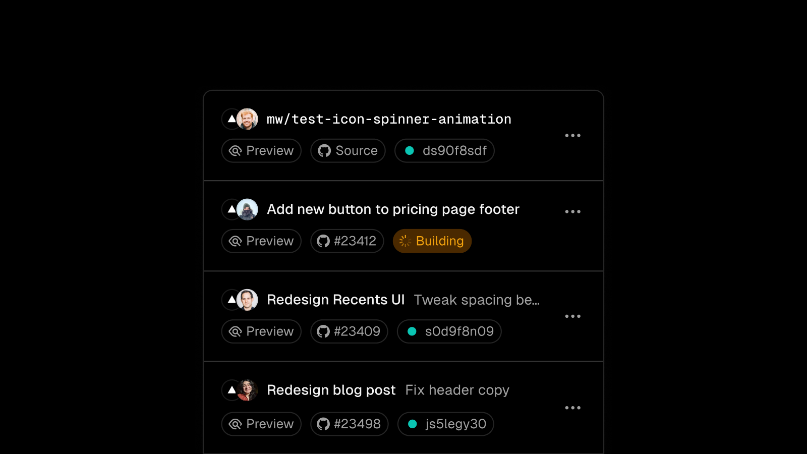 Cover for Recent Preview Deployments now displayed in the dashboard
