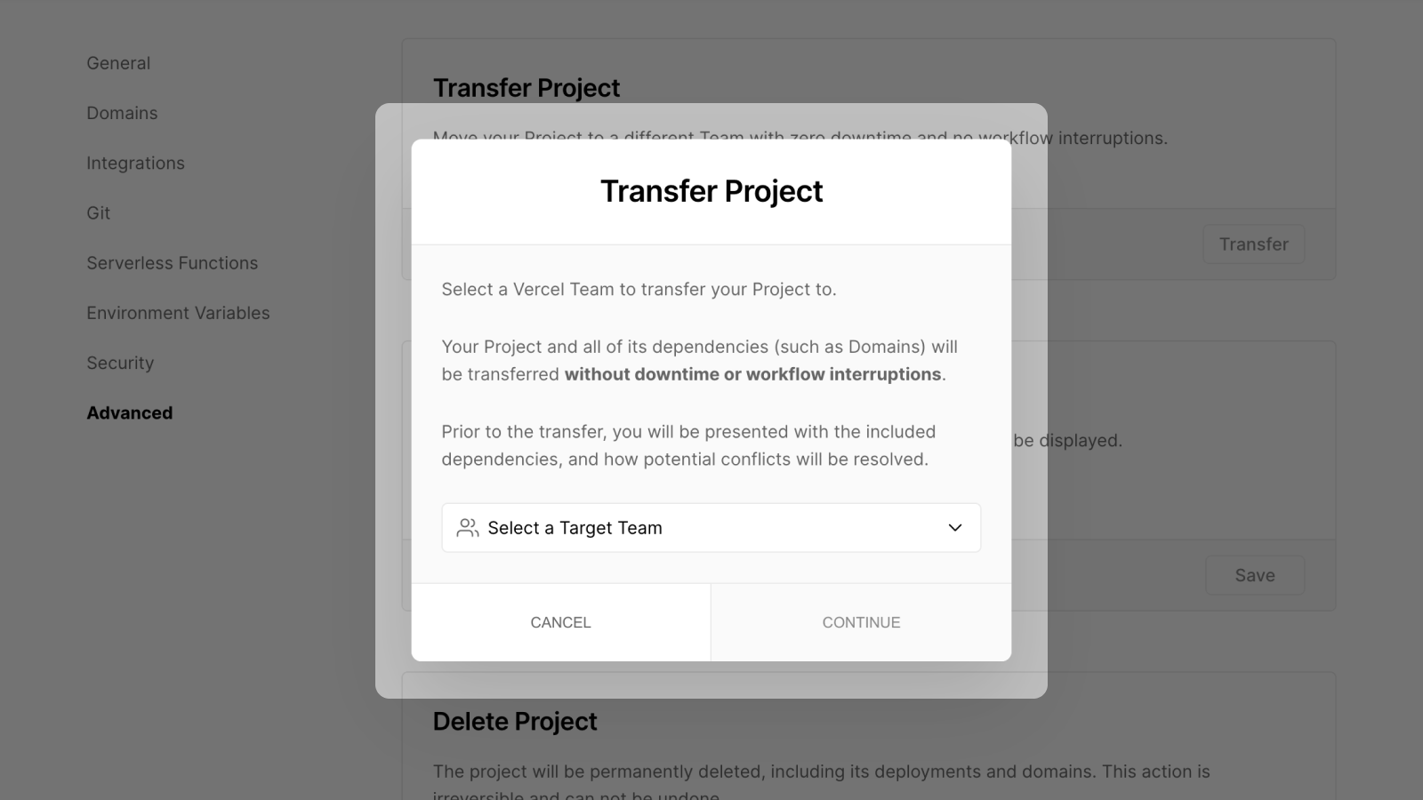 Cover for Projects can now be transferred without downtime