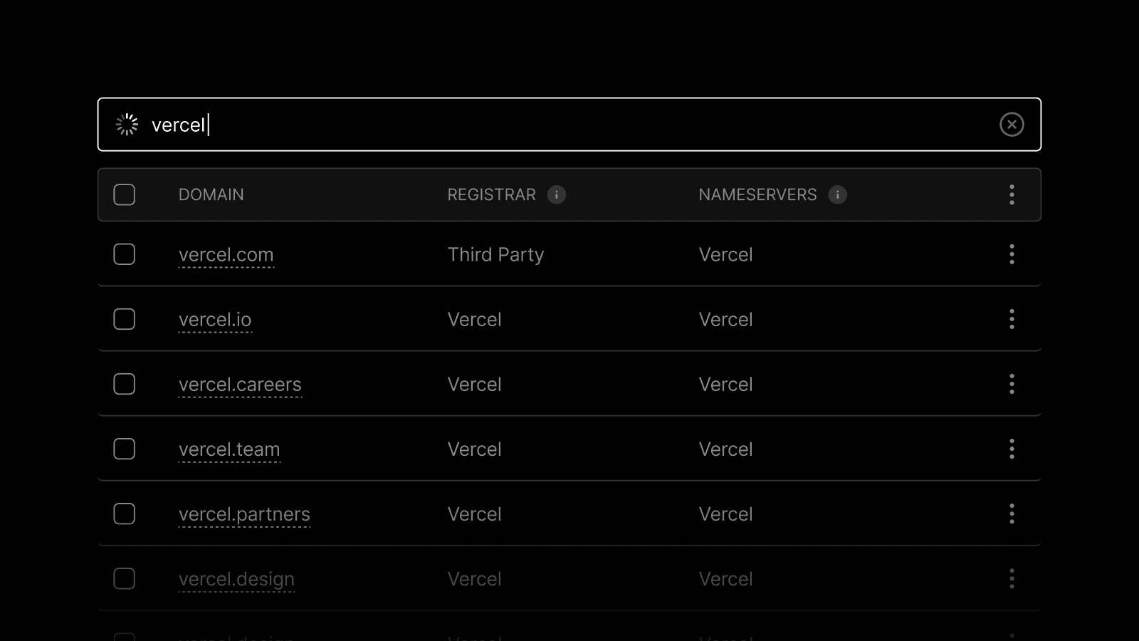 Cover for Search domains on the Vercel dashboard