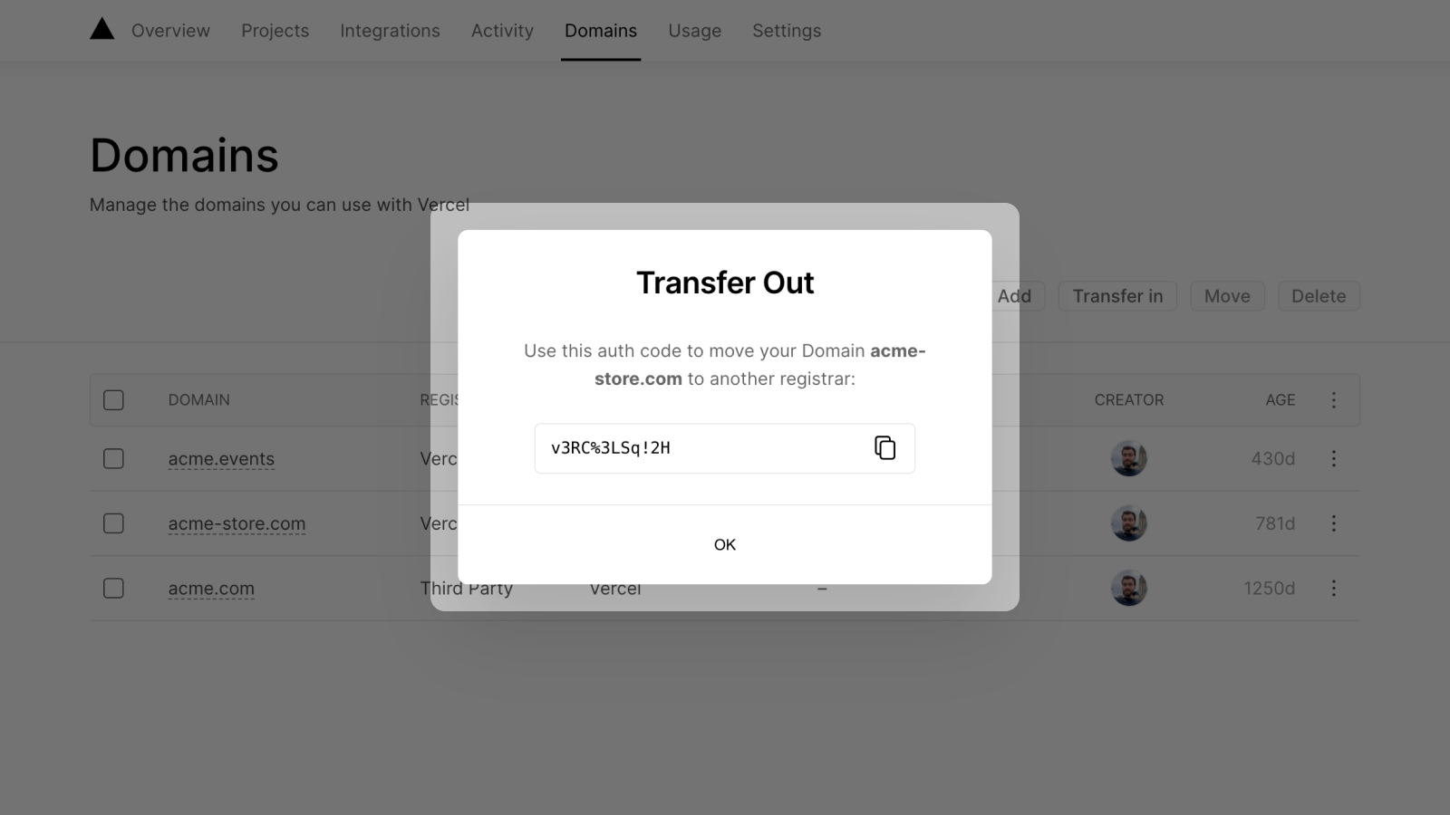 Cover for Domains can now easily be transferred out