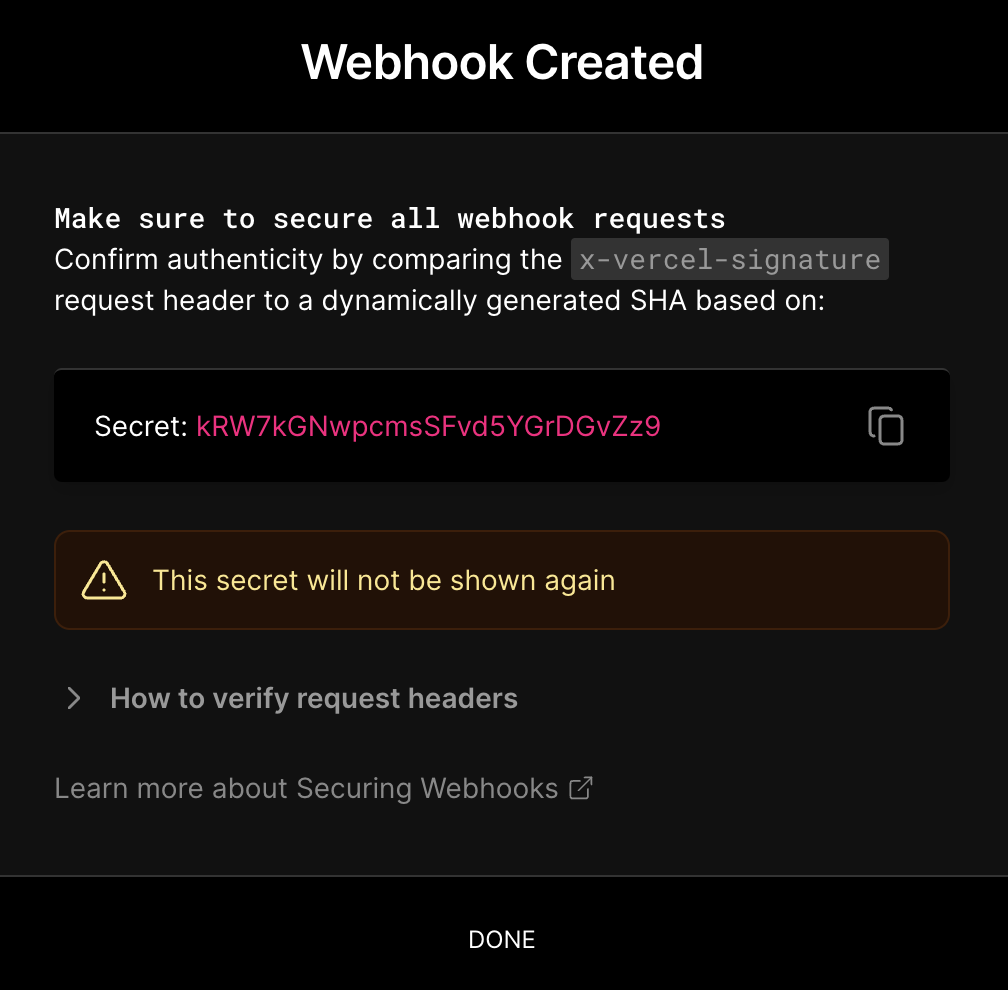 Confirmation to create the webhook.