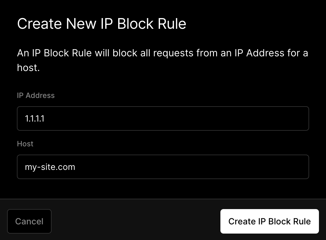 Creating a new IP blocking rule.