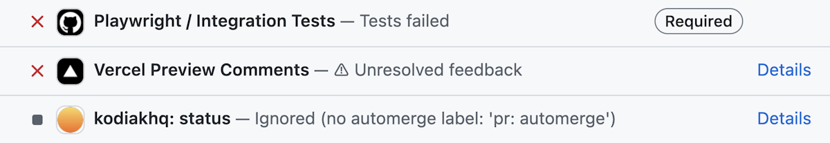 A failing check for unresolved Comments on a GitHub PR.