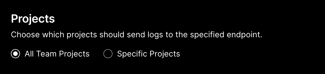 Choose the scope of project(s) to collect log drains.
