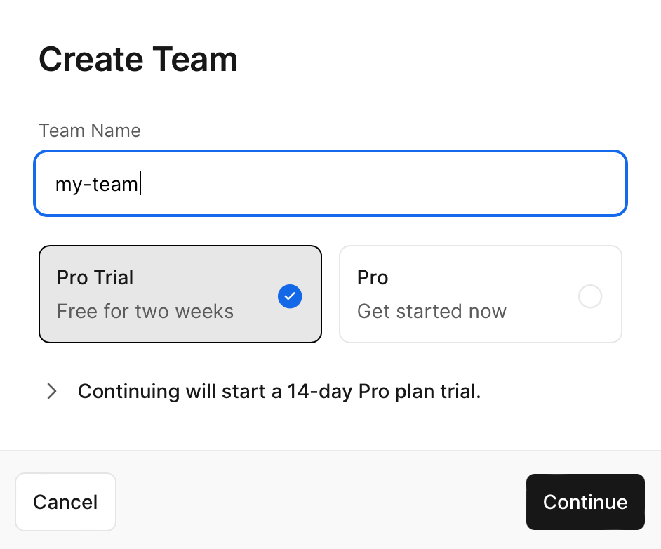 Selecting a team plan.
