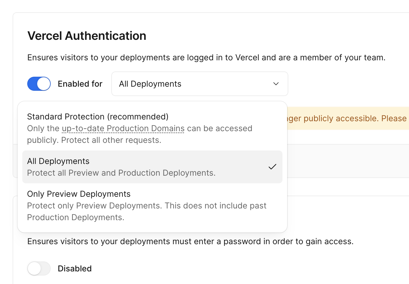 Selecting All Deployments in the Vercel Dashboard.