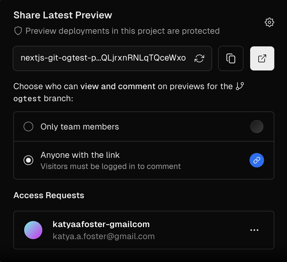 Share Preview popover showing Anyone with Link option selected.