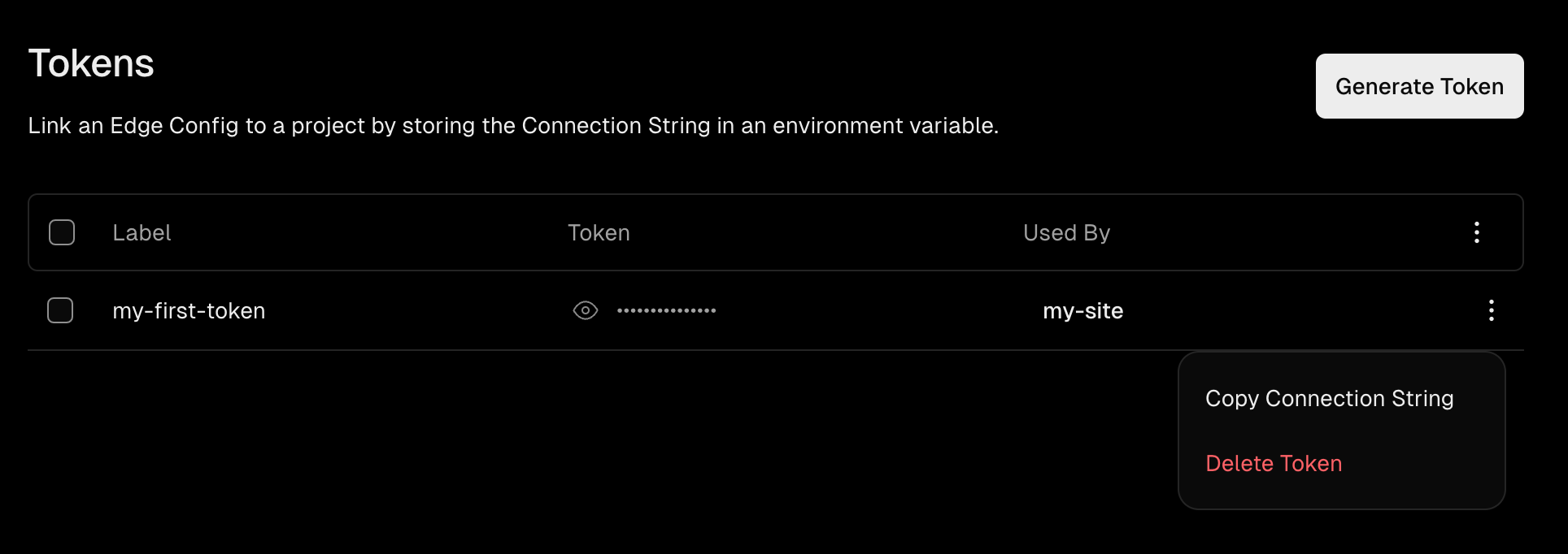 Copy your Edge Config connection string from the dashboard.