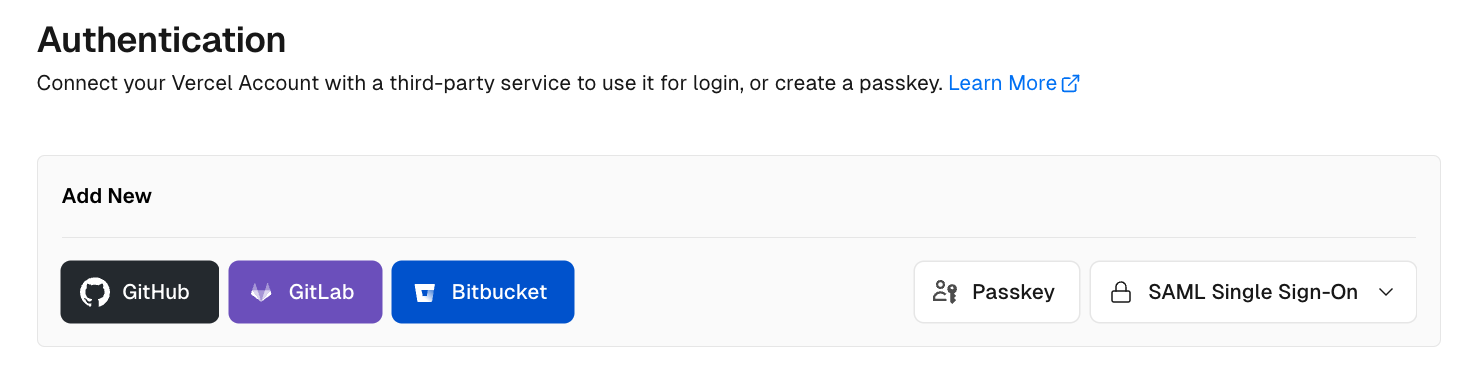The Authentication section of your account settings.