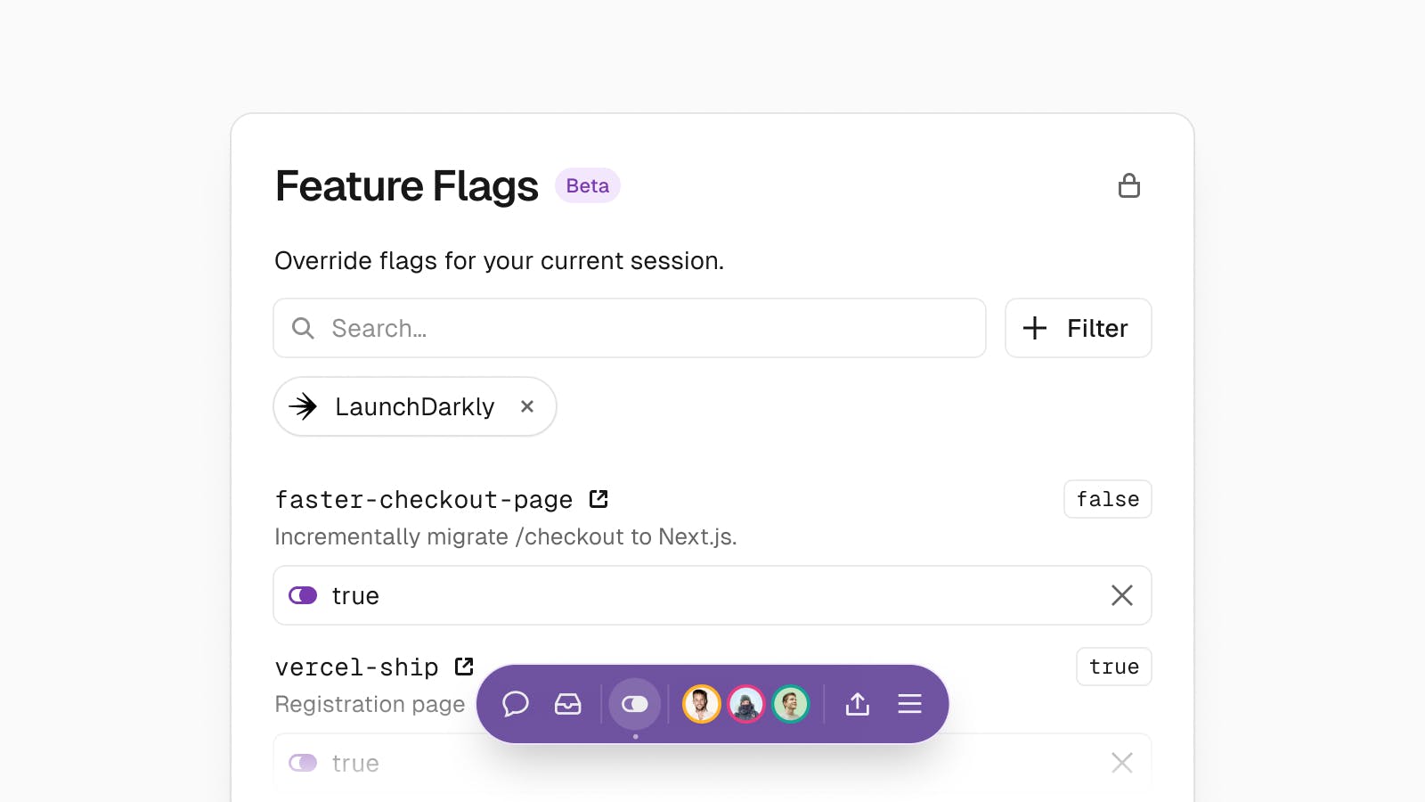 Feature flags modal.