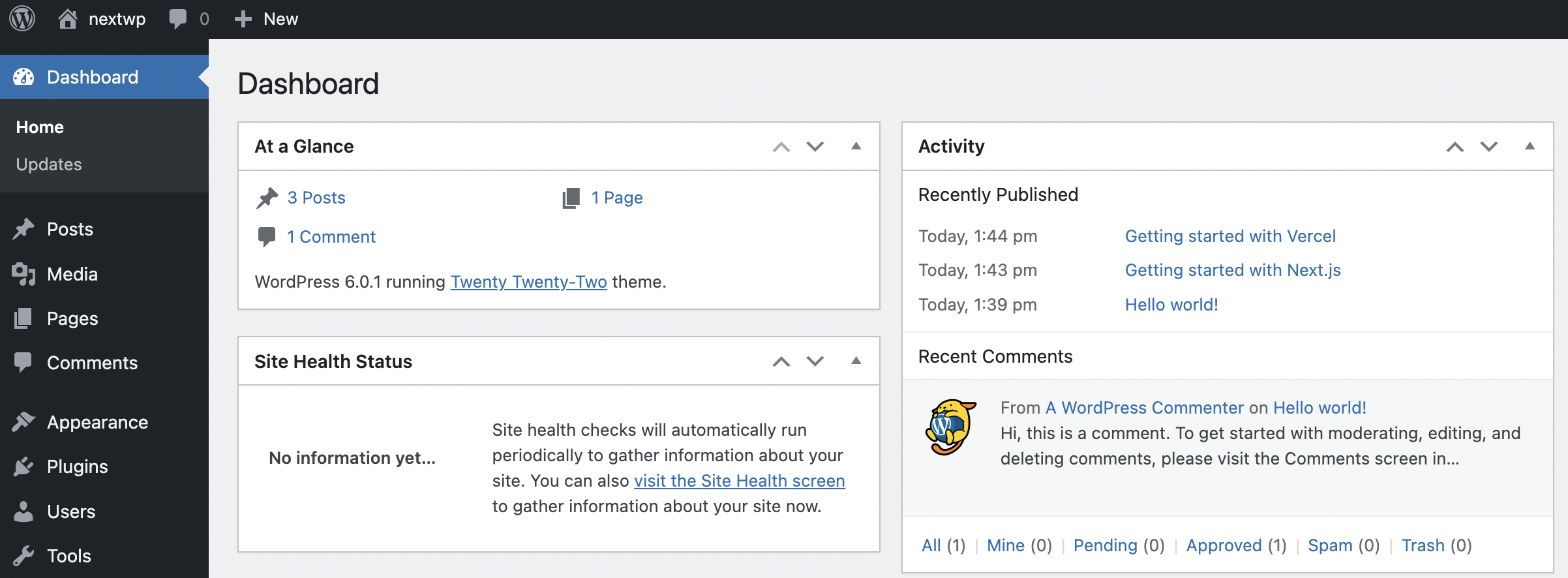 An overview of your WordPress dashboard.