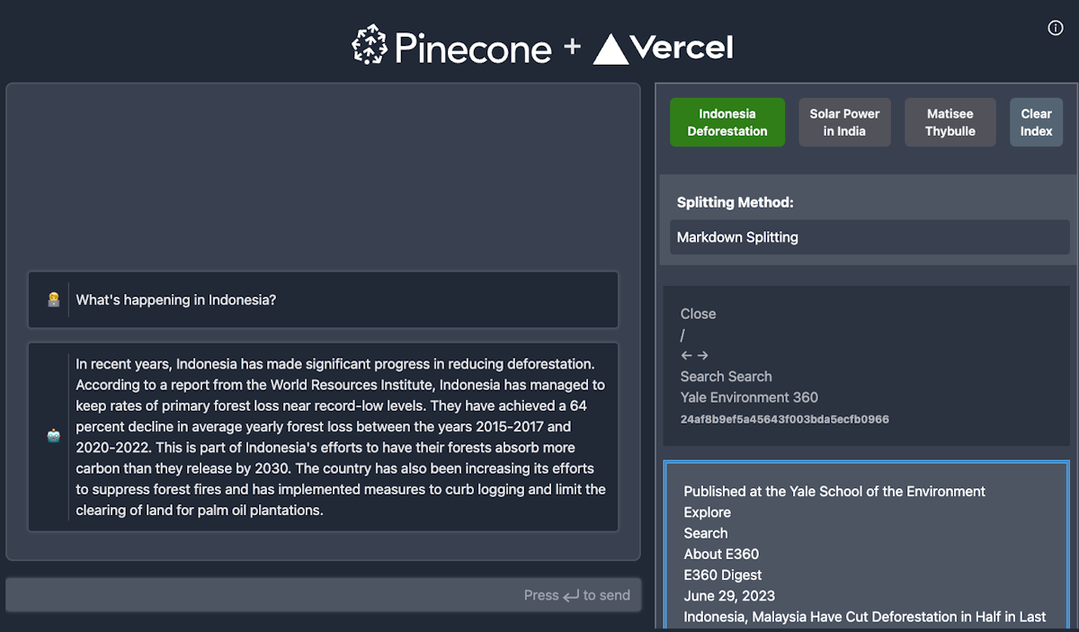 Pinecone - Vercel AI SDK Starter