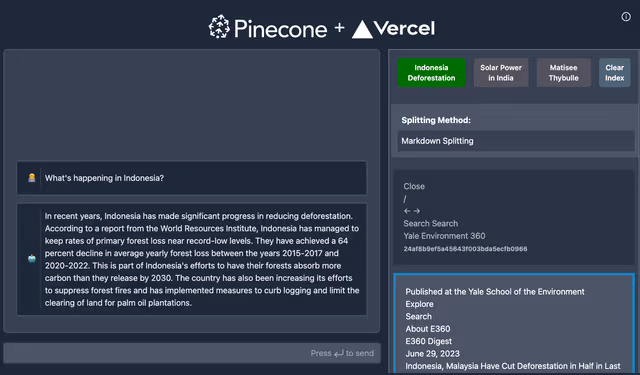 Pinecone - Vercel AI SDK Starter