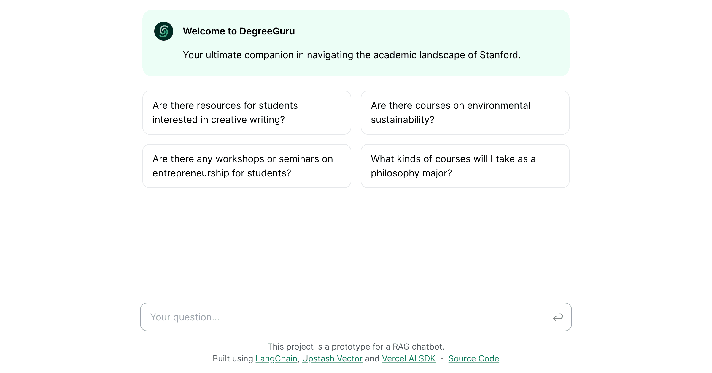 DegreeGuru: A RAG Chatbot Built with Vercel AI SDK + Upstash Vector