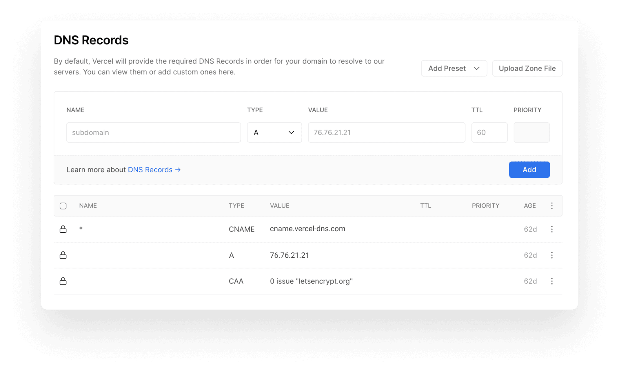Editing the DNS Records of a Domain.