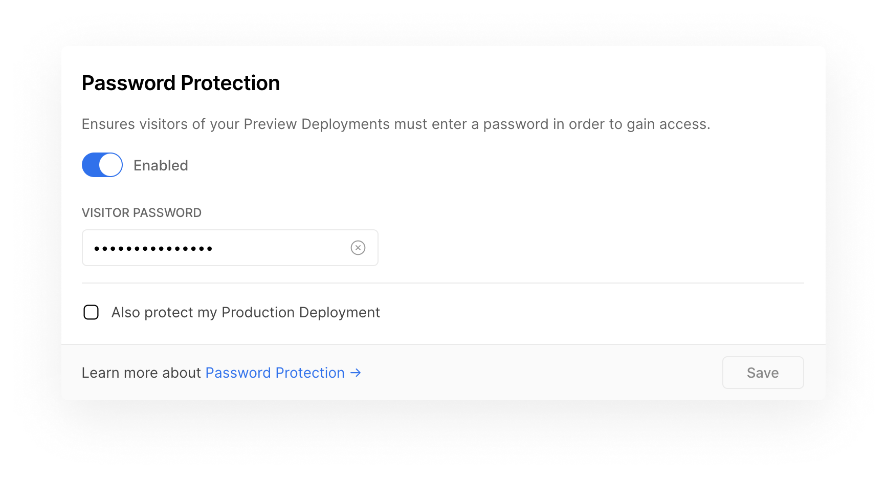 The new "Password Protection" field in the Project Settings.