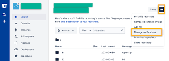 The Notifications section of a Bitbucket repository.