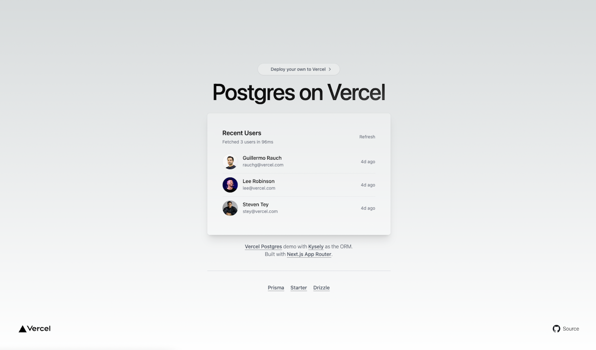 Vercel Postgres + Kysely Next.js Starter