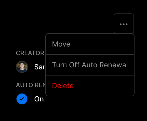 Turning off Auto Renewal for a Vercel domain.