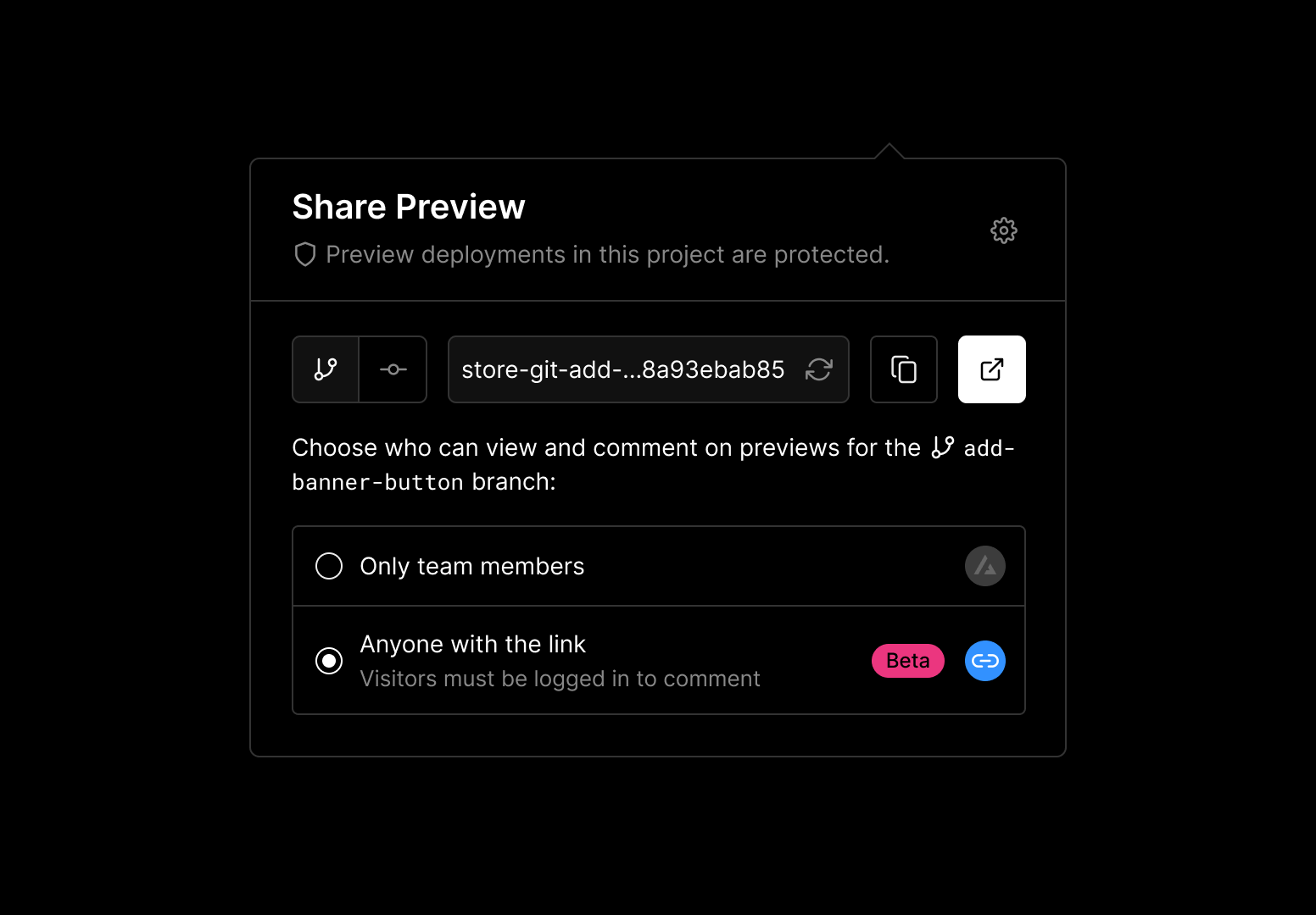Share private preview deployments with people outside your team without the need to log in