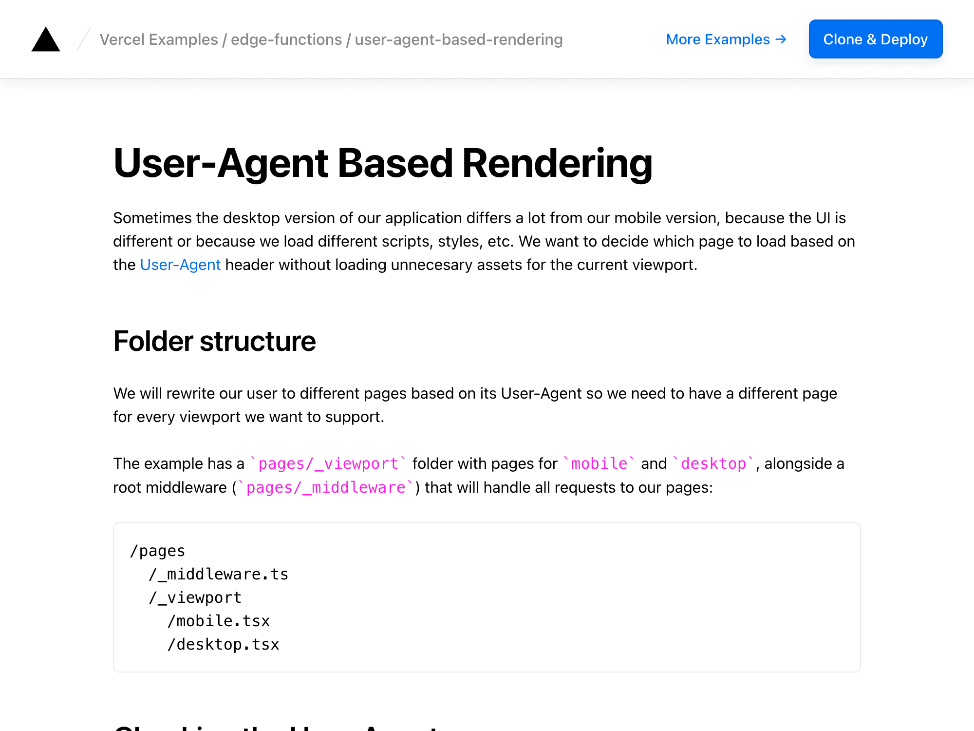 User Rendering User-Agent Based Rendering - Vercel
