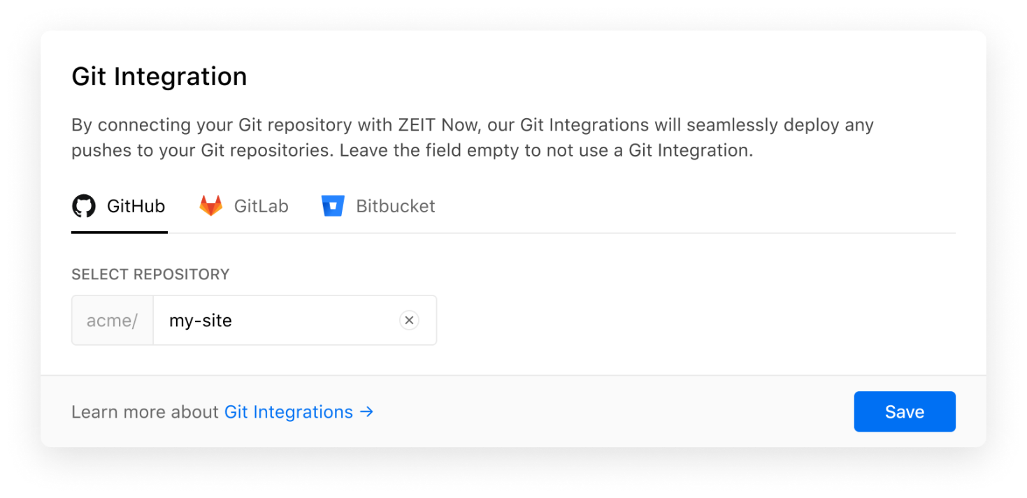 The new "Git Integration" field in the project settings.