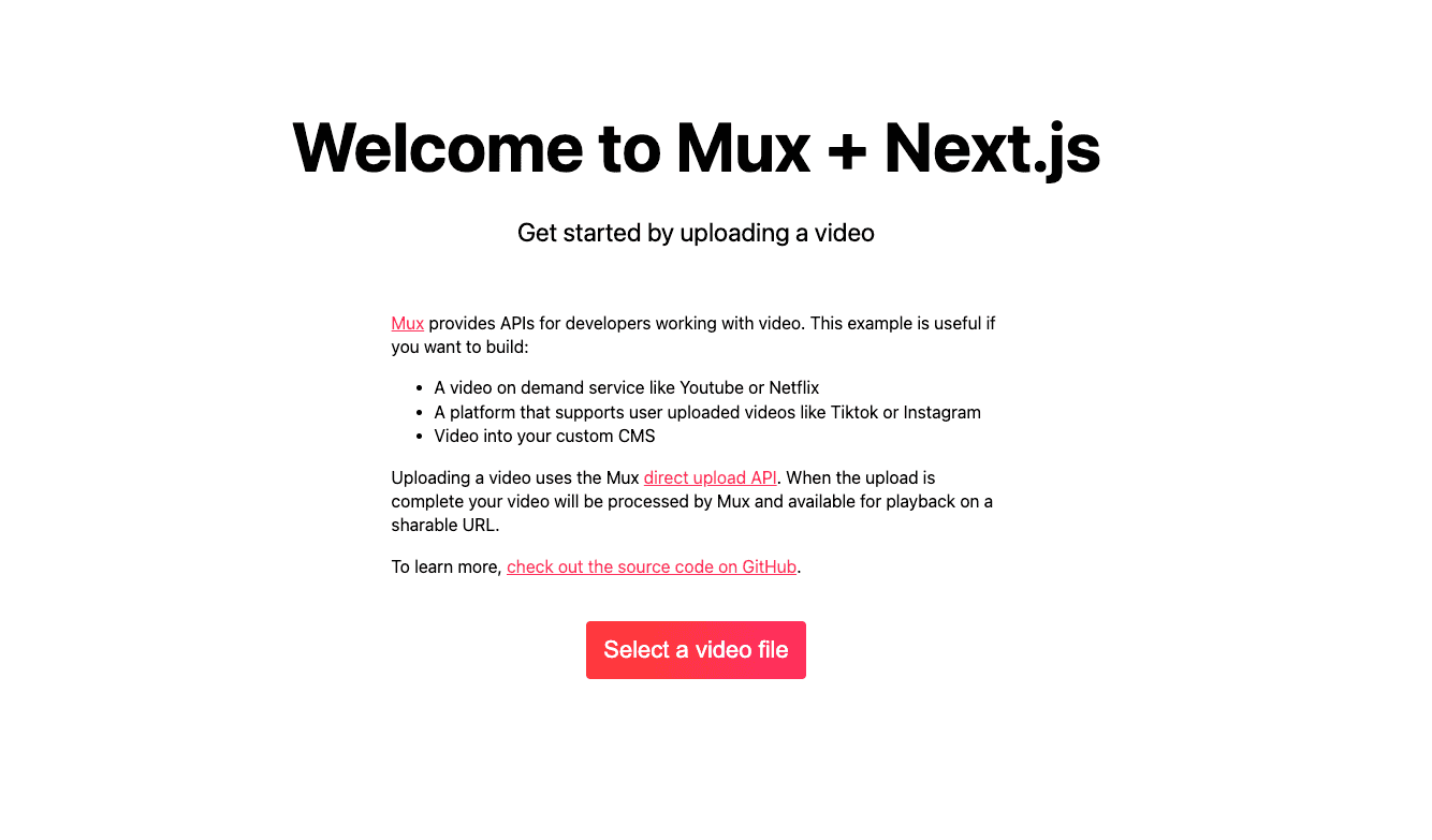 Mux Video Starter Vercel