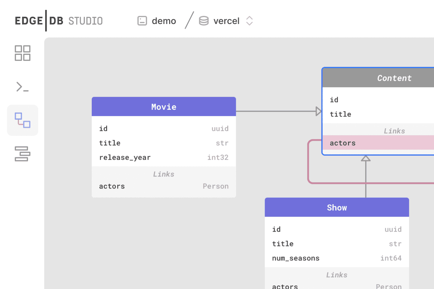 EdgeDB Studio Demo with objects and properties