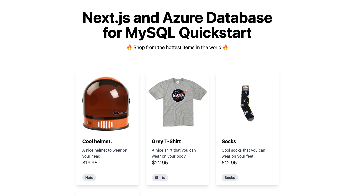 Next.js and Azure Database for MySQL Quickstart