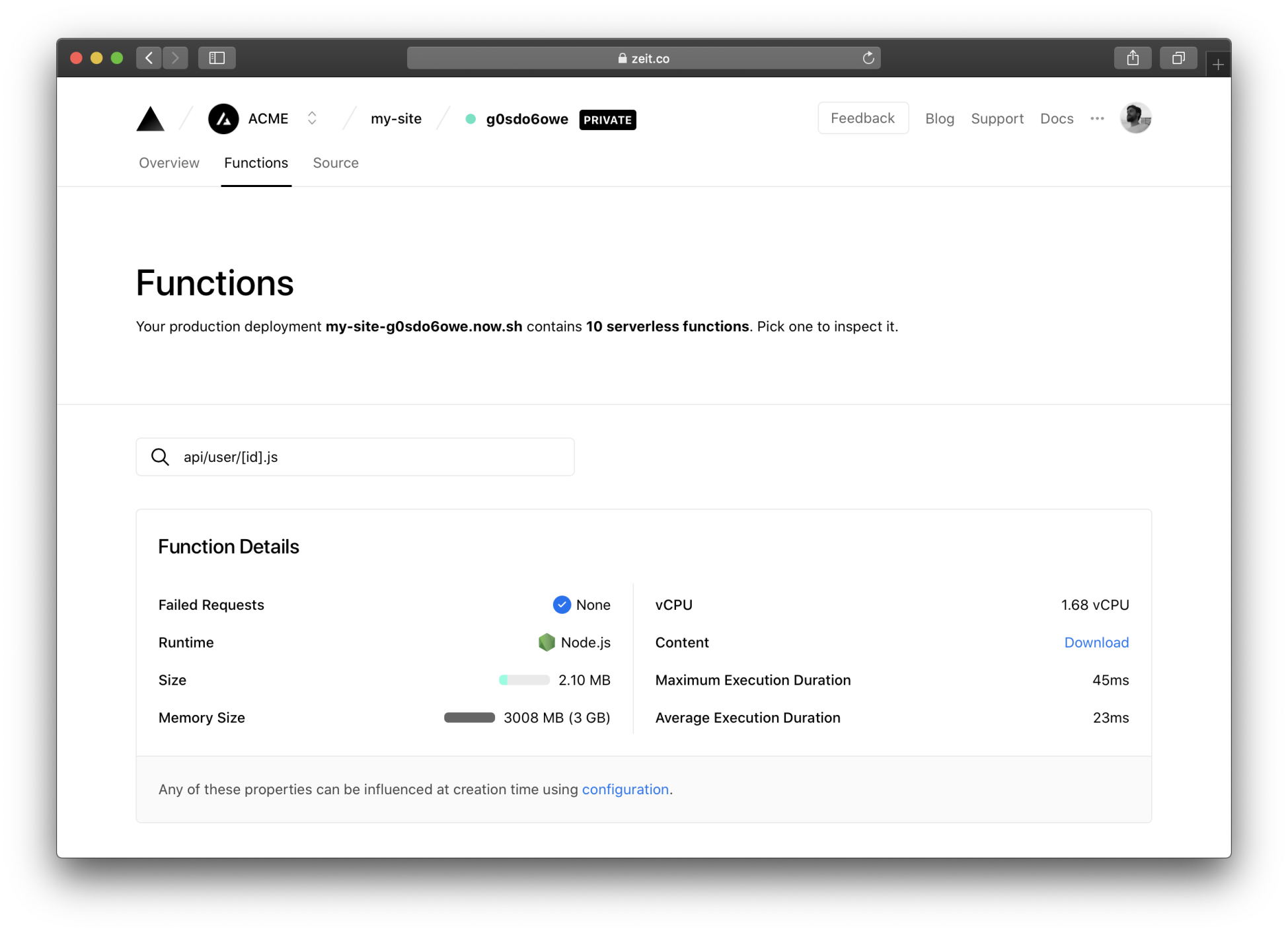 The most important details about your Serverless Functions, all at one glance.