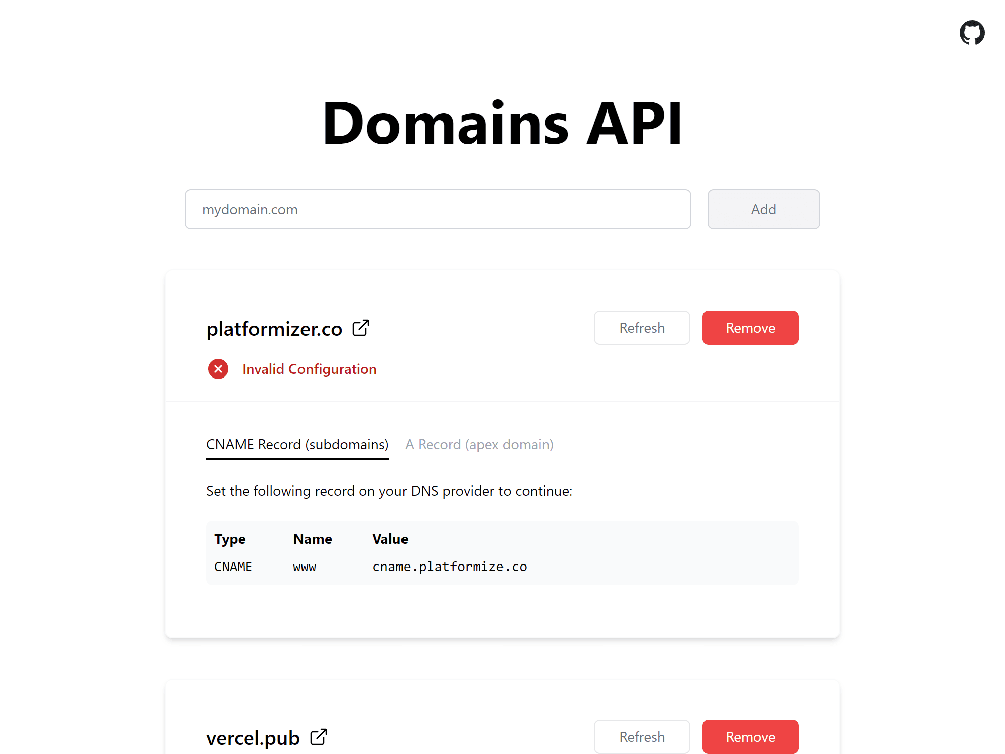Domains API – Vercel