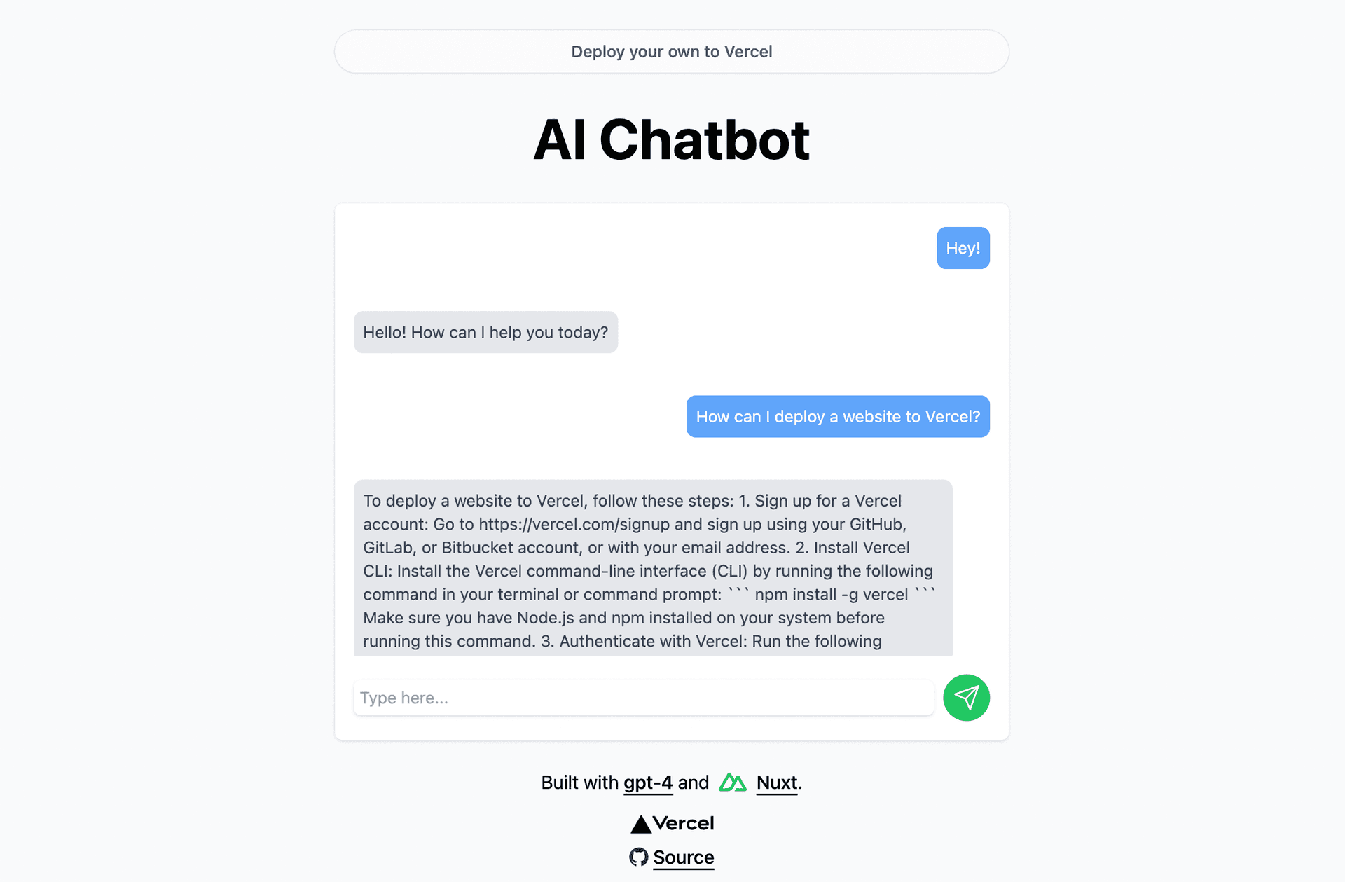 Nuxt AI Chatbot Vercel Nuxt AI Chatbot Vercel