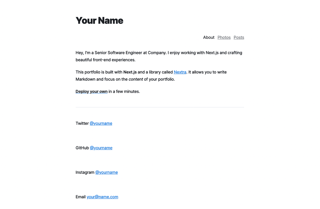 Portfolio website templates Vercel