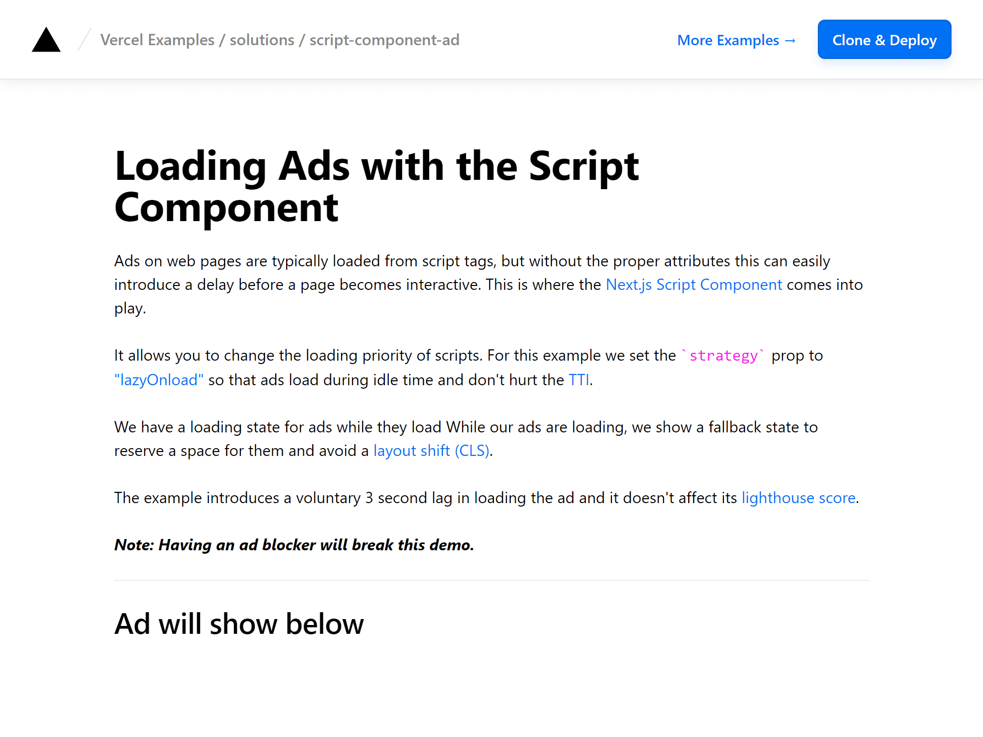 Loading Ads with the Script Component – Vercel