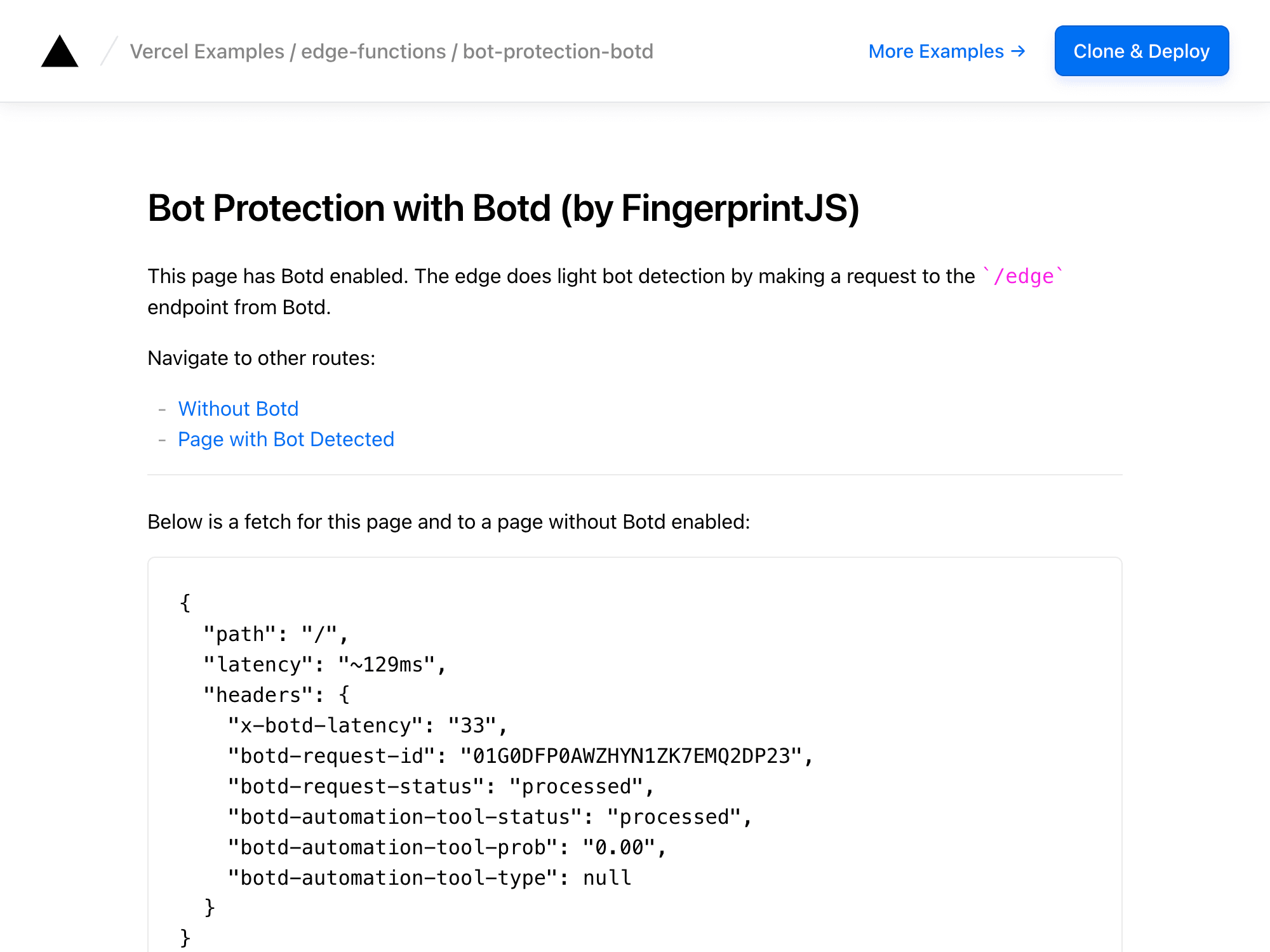 Bot Capture Bot Detection with Botd – Vercel
