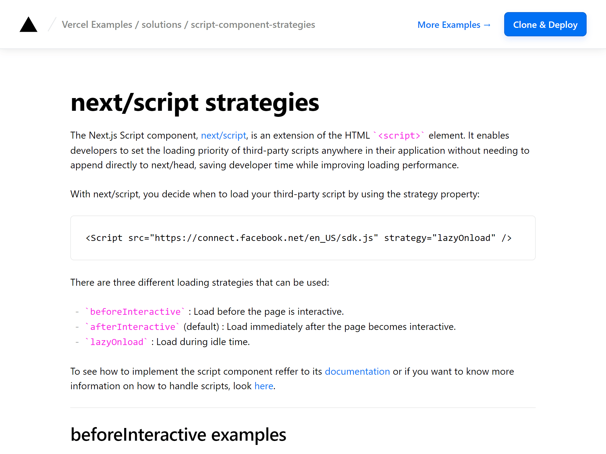 next/script strategies – Vercel