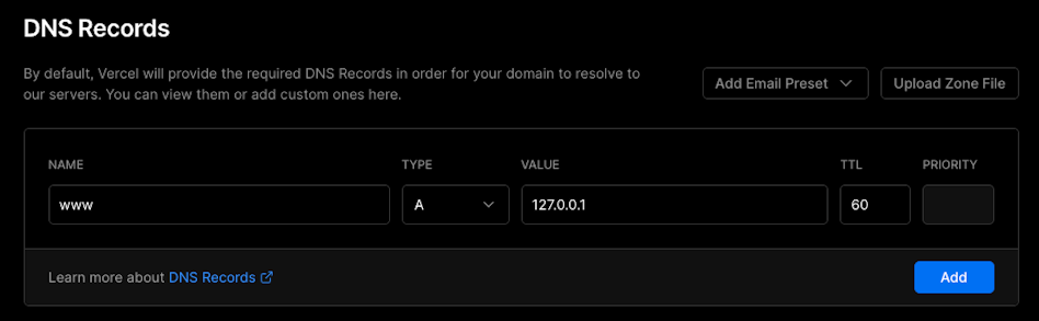 DNS UI - Only uses subdomain as "name"