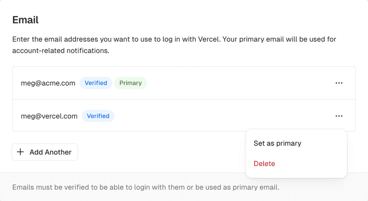 Setting your primary email address.