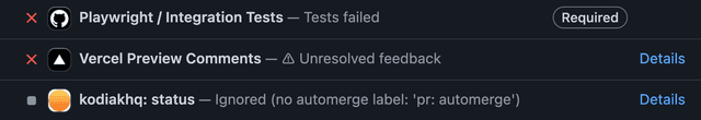 A failing check for unresolved Comments on a GitHub PR.