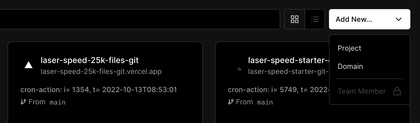 Creating a new project from the Vercel dashboard.