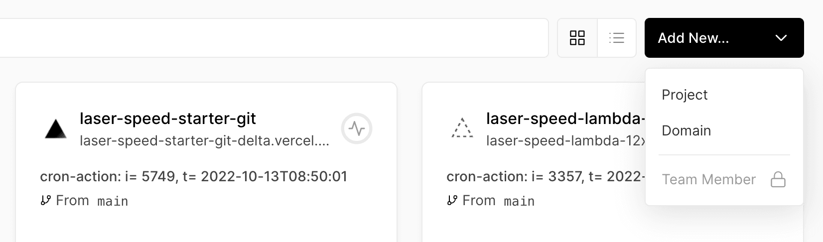Creating a new project from the Vercel dashboard.