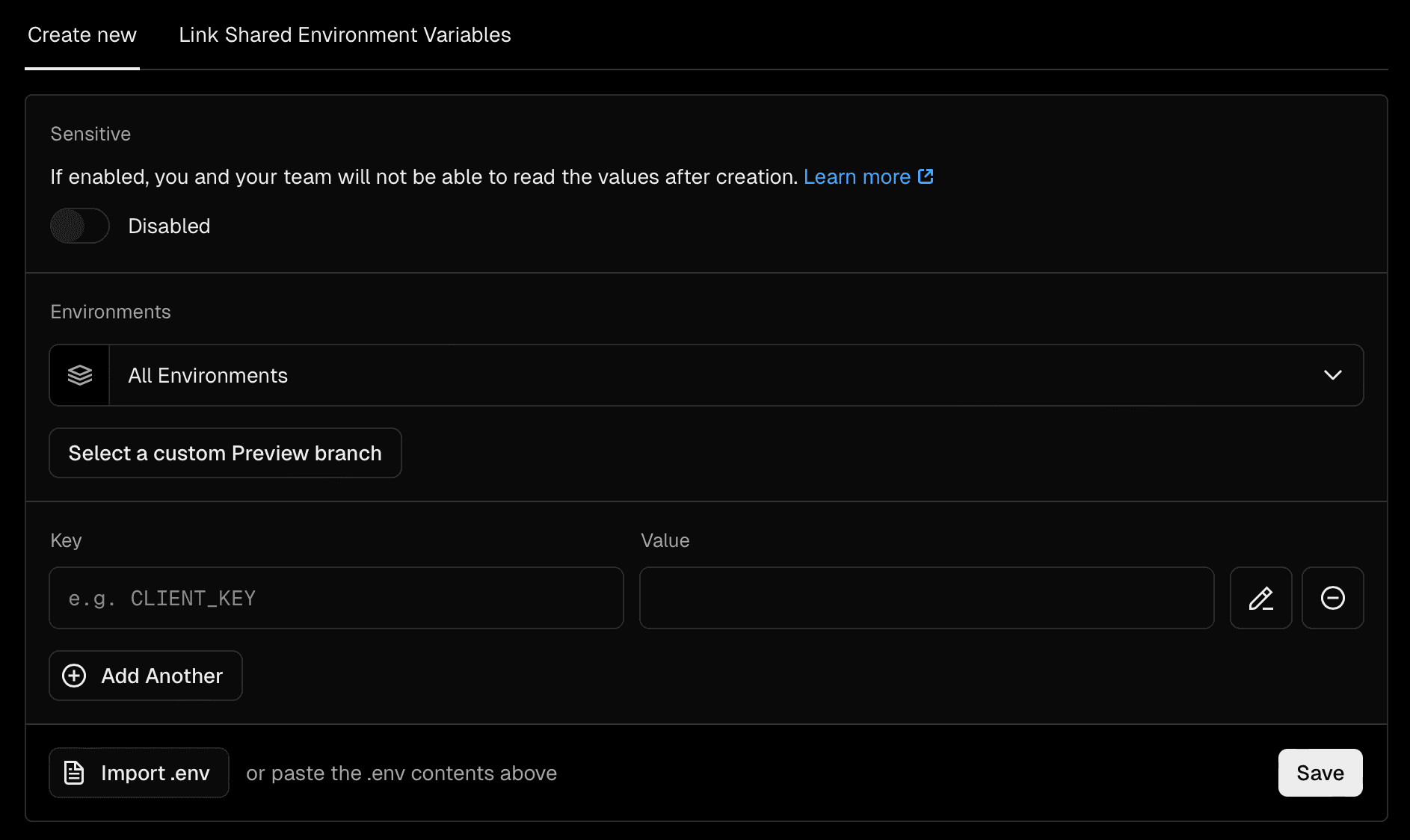 Adding an Environment Variable