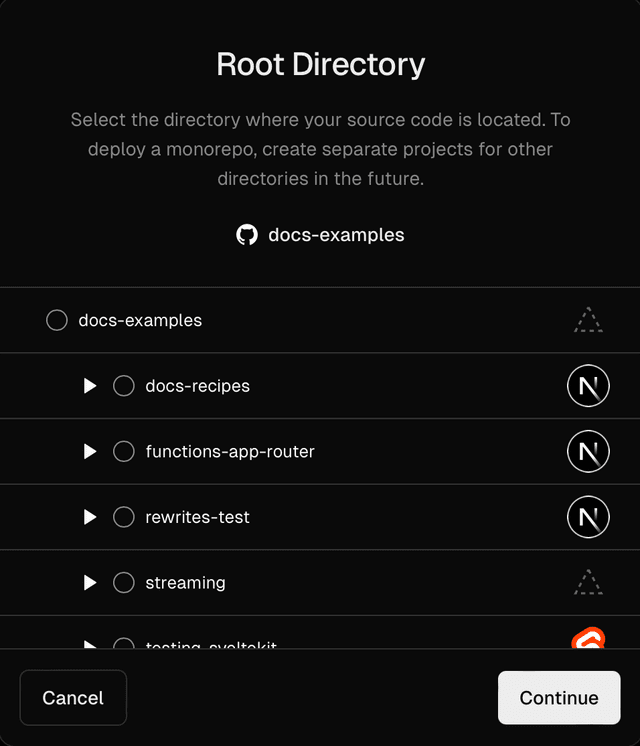 Selecting a Root Directory for one of your new Projects.